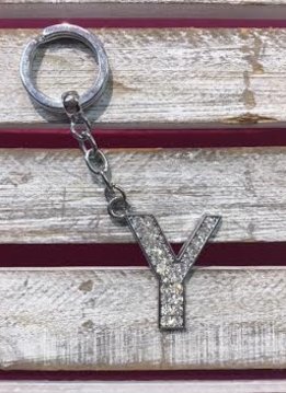 Silver Initial Rhinestone Keychain Y