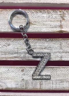 Silver Initial Rhinestone Keychain Z