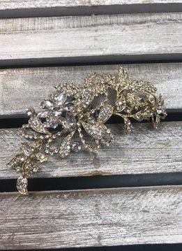 Gold Hair Pin with Rhinestone Flowers