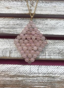 Semi Precious Rose Beads Rhombus Pendant Necklace