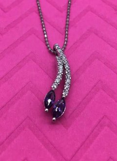 Sterling Silver Necklace with Clear and Purple Cubic Zirconia Pendant