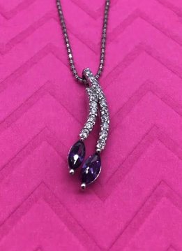 Sterling Silver Necklace with Clear and Purple Cubic Zirconia Pendant