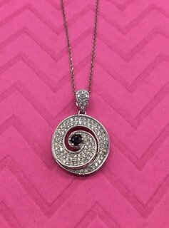 Sterling Silver Necklace with Round Clear and Black Cubic Zirconia Pendant