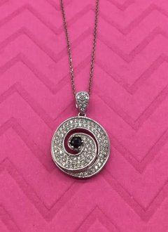 Sterling Silver Necklace with Round Clear and Black Cubic Zirconia Pendant
