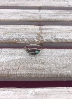 Sterling Silver Feather Ring with Turquoise Stone