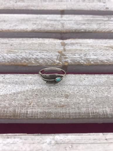 Sterling Silver Feather Ring with Turquoise Stone