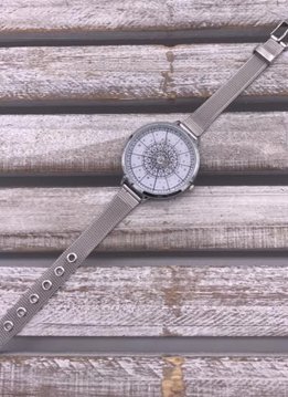 Silver Watch with Wide Face and Thin Band