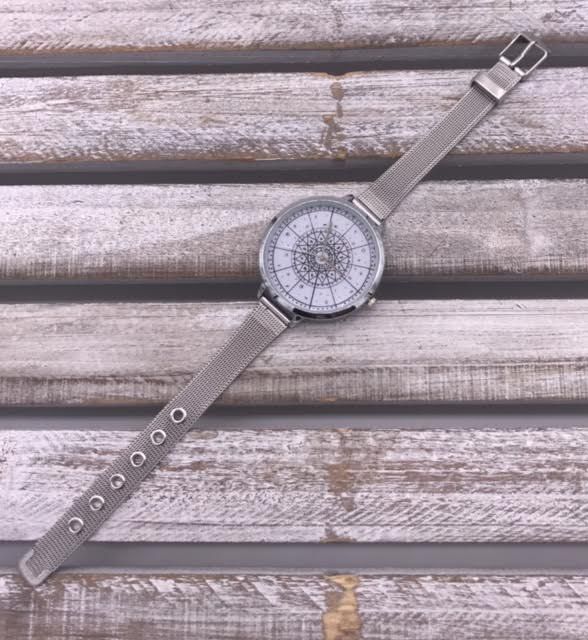 Silver Watch with Wide Face and Thin Band