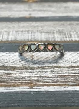 Sterling Silver Ring with White Opal Hearts