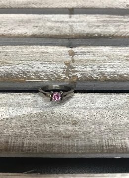 Stainless Steel Ring with Pink Cubic Zirconia Stone