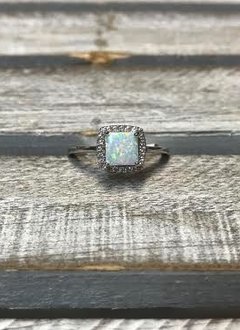 Sterling Silver and White Opal Square Ring