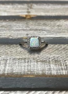 Sterling Silver and White Opal Square Ring