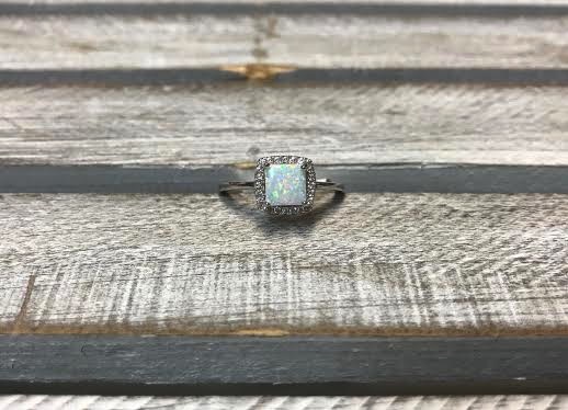 Sterling Silver and White Opal Square Ring