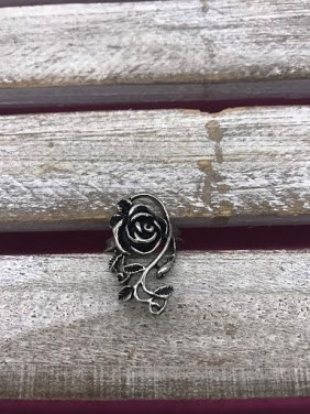 Stainless Steel Rose and Leaf Ring