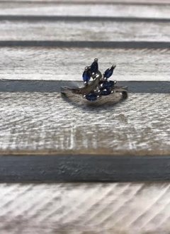 Sterling Silver Ring with Navy Blue Marquise Stones