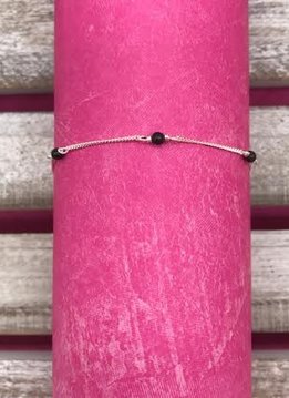 Sterling Silver Anklet with Black Beads