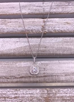 Silver Necklace with Square Cubic Zirconia Pendant