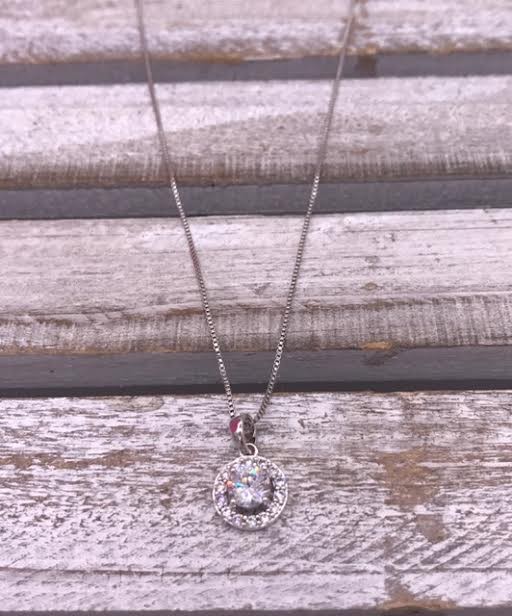 Silver Necklace with Round Cubic Zirconia Pendant