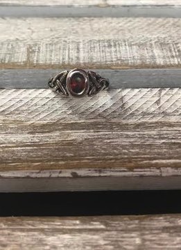 Stainless Steel Celtic Knot Ring with Red Cubic Zirconia Stone