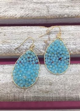 Beaded Blue and Gold Earrings
