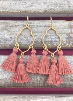 Gold and Pink Tassel Earrings