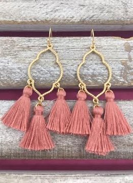 Gold and Pink Tassel Earrings