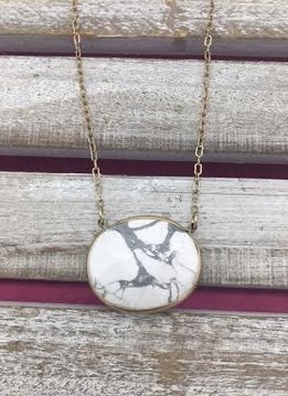 White Marbled Oval Necklace with Gold Chain