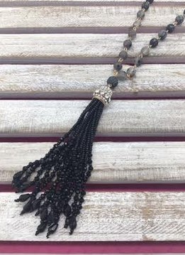 Black Beaded Necklace with Beaded Tassel