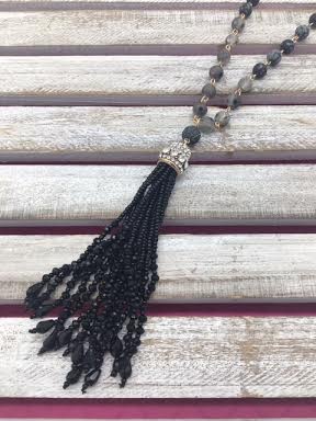Black Beaded Necklace with Beaded Tassel