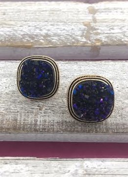 Blue Druzy Stud Earrings