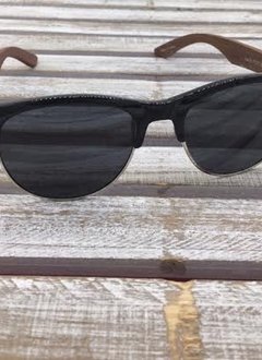 Polarized Black Silver Rimmed Sunglasses with Wood