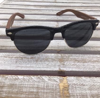 Polarized Black Silver Rimmed Sunglasses with Wood