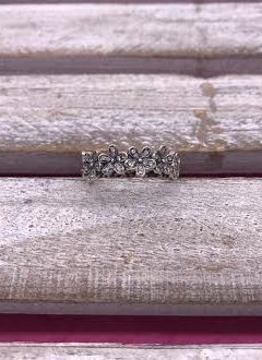 Sterling Silver Flower Band with Cubic Zirconia