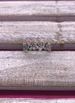 Sterling Silver Flower Band with Cubic Zirconia