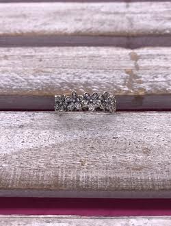 Sterling Silver Flower Band with Cubic Zirconia