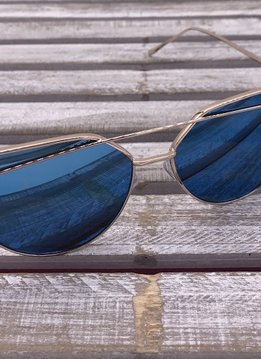 Rose Gold Frame Cat Eye Sunglasses with Blue Lenses