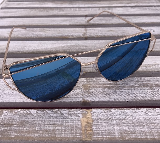 Rose Gold Frame Cat Eye Sunglasses with Blue Lenses