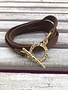 Brown Leather Wrap Bracelet with Gold Closure