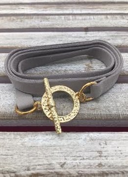 Gray Leather Wrap Bracelet with Gold Closure