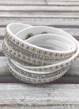 White Wrap Bracelet with Round Rhinestones and Studs