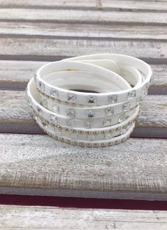 White Wrap Bracelet with Square Rhinestones and Studs