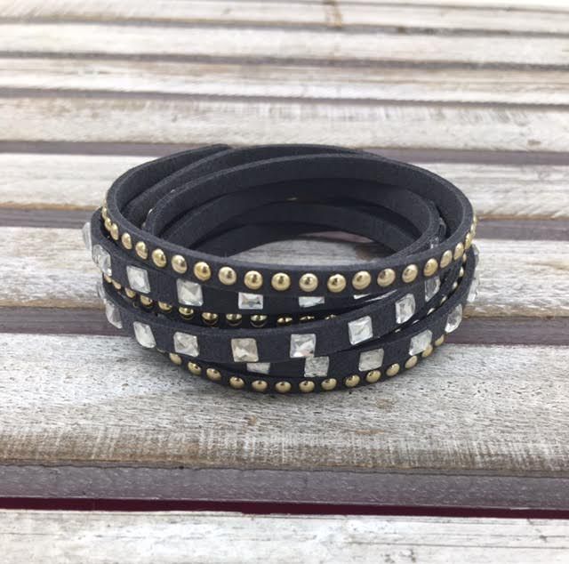 Black Wrap Bracelet with Square Rhinestones