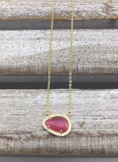 Sterling Silver Gold Plated Tear Drop Dark Pink Austrian Crystal Pendant