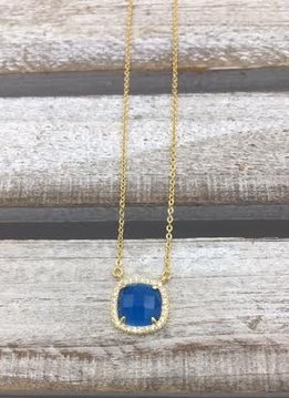 Sterling Silver Gold Plated Blue Square Austrian Crystal Pendant