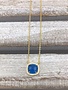 Sterling Silver Gold Plated Blue Square Austrian Crystal Pendant