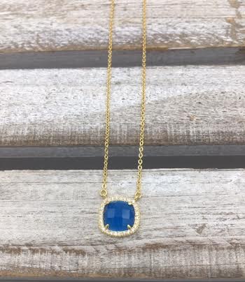 Sterling Silver Gold Plated Blue Square Austrian Crystal Pendant