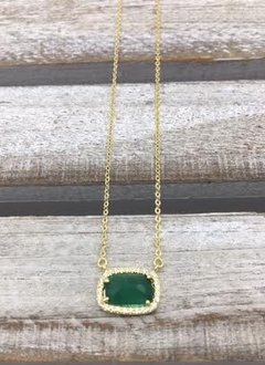 Sterling Silver Gold Plated Green Rectangle Austrian Crystal Pendant