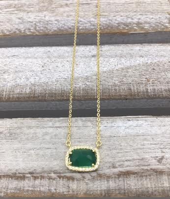 Sterling Silver Gold Plated Green Rectangle Austrian Crystal Pendant