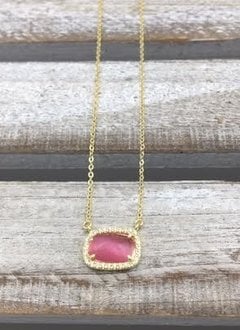 Sterling Silver Gold Plated Dark Pink Rectangle Austrian Crystal Pendant