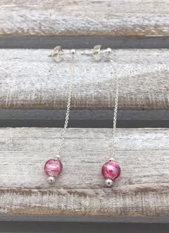 Italian Sterling Silver Earrings with Pink Murano Glass Bead